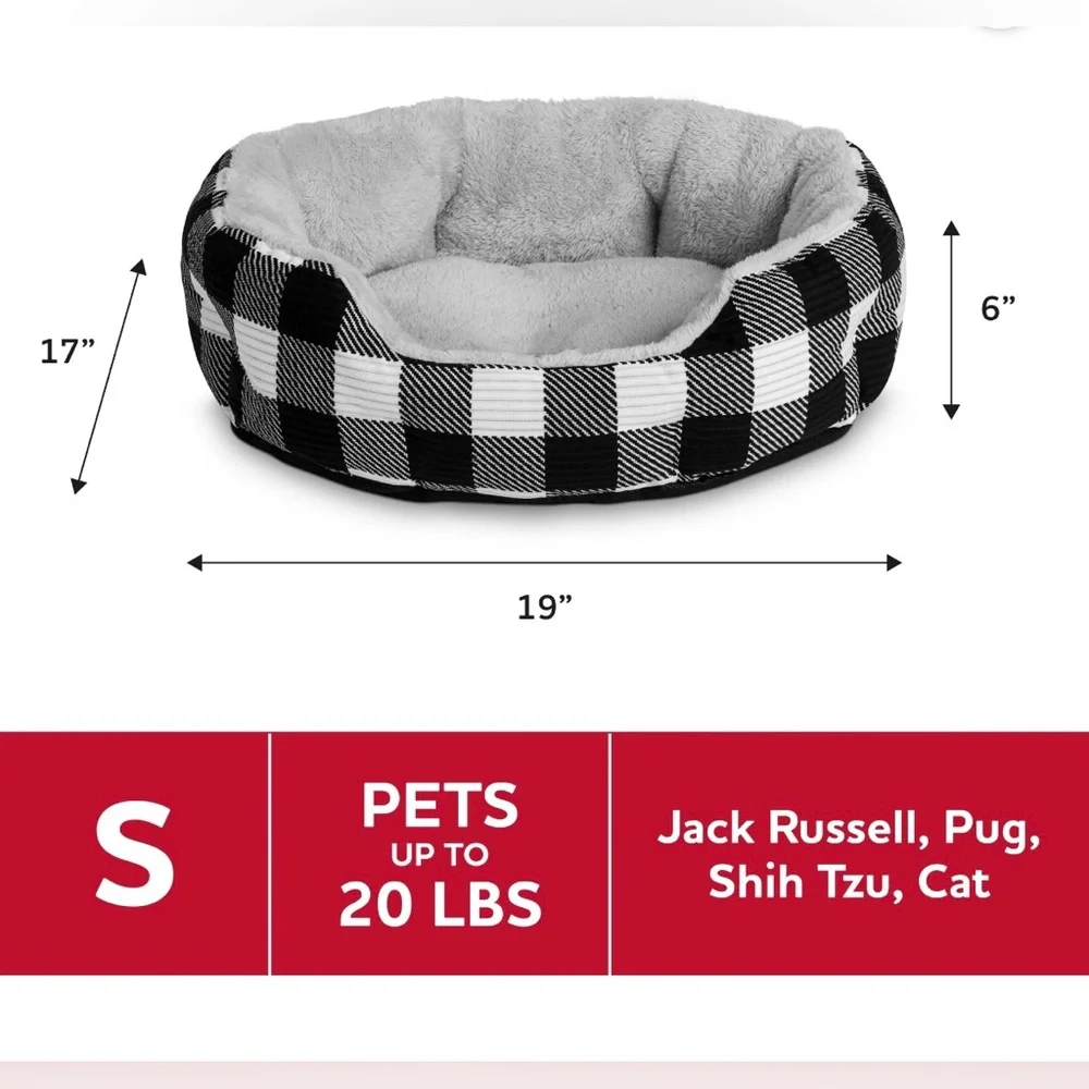 Vibrant Life Small Cat Or Dog Cuddler Bed- Black & White Plaid 17x19x6.25 Inches